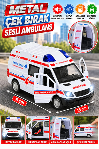 hak-iş oyuncak Metal Pull Release Doors Opened Sound Ambulance