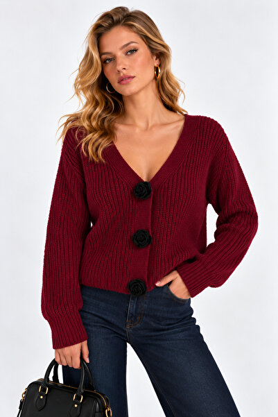İLKCET MODA Button Detail Oversized Women's Cardigan