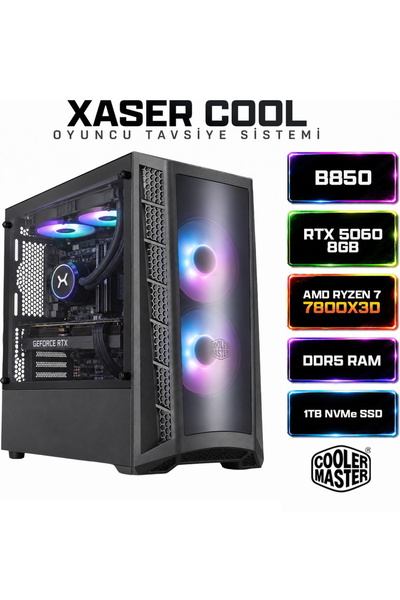 XASER Cool X70 Ryzen 7 7800X3D 16GB DDR5 Ram 1TB M.2 NVMe SSD 8GB RTX5060 Sıv...