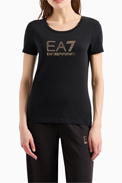 EA7 Tricou de damă cu guler rotund, negru