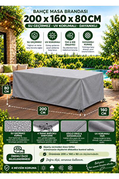 Bahçe Masa Brandası 200x160x80 CM Su Geçirmez UV Korumalı Masa Sandalye Takımı Dış Mekan Koruma Örtüsü
