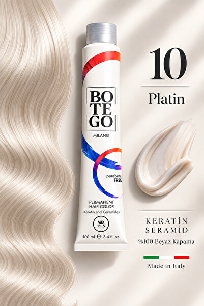 botegohair Profesyonel Krem Saç Boyası - 10.0 Açık Platin 100 ml - Plex, Kera...
