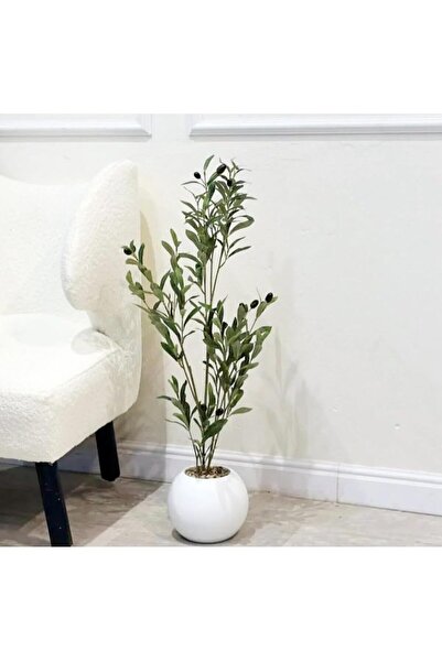 co arma Artificial Olive Tree with White Ball Pot, 80cm Height