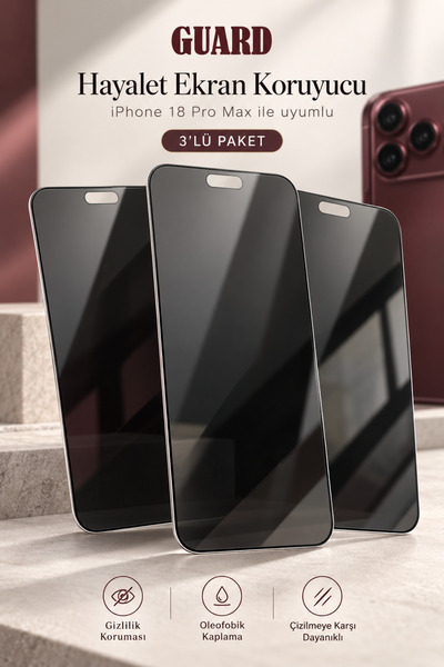 Evax [3x Guard Hayalet] iPhone 18 Pro Max Uyumlu Hayalet Özellikli 6D Temperl...