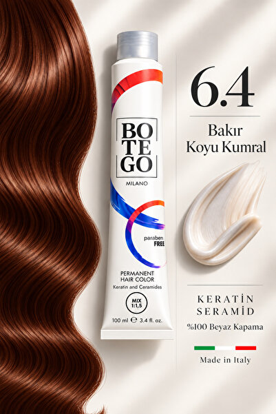 botegohair Botego Milano 6.4 Koyu Bakır Kumral Saç Boyası 100 ml–Kalıcı,Plex ...