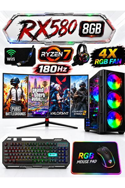 Dmc N243 Windows 11 Ryzen 7 5700,32GB,1TB HDD,256GB SSD,8GB RX580,24''180hz Oyuncu Masaüstü Bilgisayar