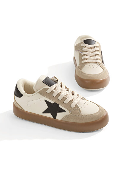 Tonny Black Unisex Bej Kahve Termo Taban Rahat Kalıp Bağcıklı Sneaker
