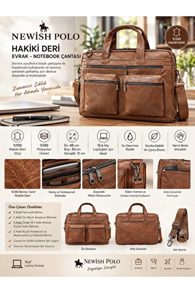 Newish Polo Hakiki Deri Evrak Notebook (Laptop) Çantası