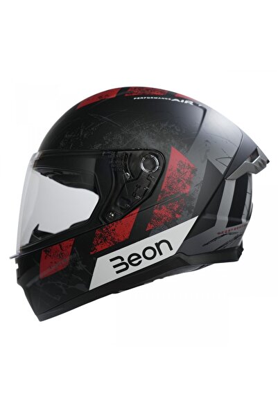 beon B-507 Full Face Motosiklet Kaskı FF01 Gri Siyah Kırmızı 2XLARGE