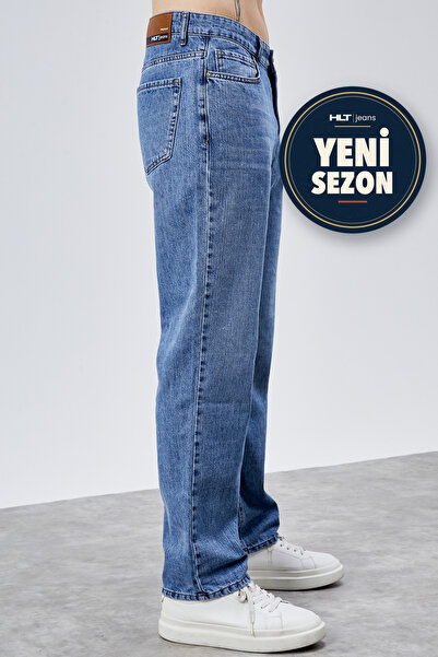 HLT JEANS بنطلون جينز رجالي أزرق فاتح قابل للغسل بقصة مستقيمة/فضفاضة مصنوع من...