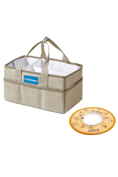 STAR BABiES Diaper Caddy Organizer w/ Orange Shower Cap Round - Khaki