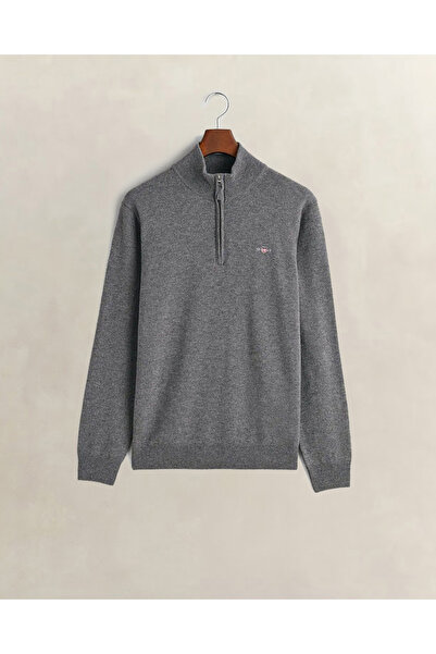Gant Erkek Gri Regular Fit Yarım Fermuarlı Yün Kazak