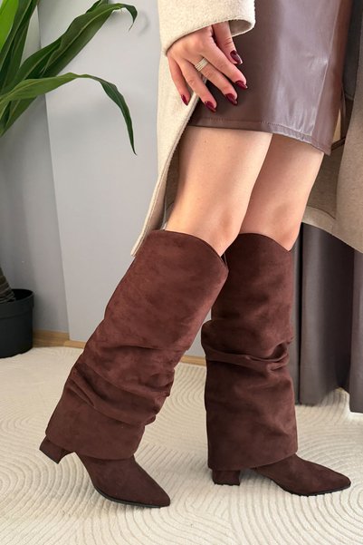 Preshley Women's Santorini Brown Suede Snap-On Boots with Drawstring Detail
