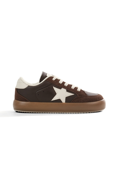 Tonny Black Unisex Kahve Bej Termo Taban Rahat Kalıp Bağcıklı Sneaker