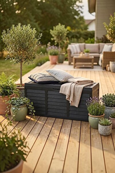 SERİNOVA 320 L Kapaklı Bahçe Balkon Depolama Sandığı 117 cm - Antrasit