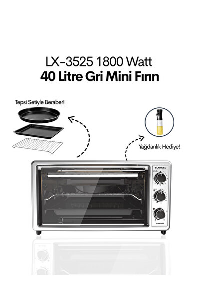 Luxell 40 Litre Turbo Mini Fırın Gri – LX-3525