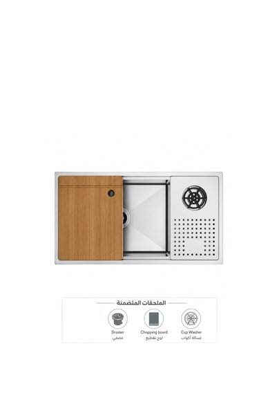 Wonderful-kitchens حوض مطبخ متكامل مقاس 78*43 من الفولاذ المقاوم للصدأ 304 - موديل 7843A-HM