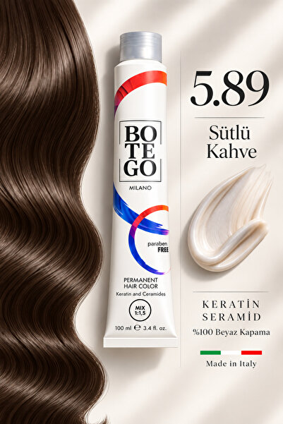 botegohair Profesyonel Kalıcı Krem Saç Boyası - 5.89 Sütlü Kahve - 100 ml – K...