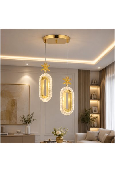 EY-EL TASARIM 2 Lİ DEFNE 3 RENK MODLU KRİSTAL TAŞLI LEDLİ SARKIT AVİZE