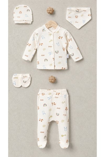 NEU KIDS Baby 100% Cotton Blue Little Print 5-Piece Hospital Discharge Newborn Set