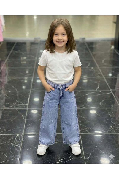ERDEM KIDS Devojčice, palazzo farmerke širokih nogavica, labavog kroja, sa iz...