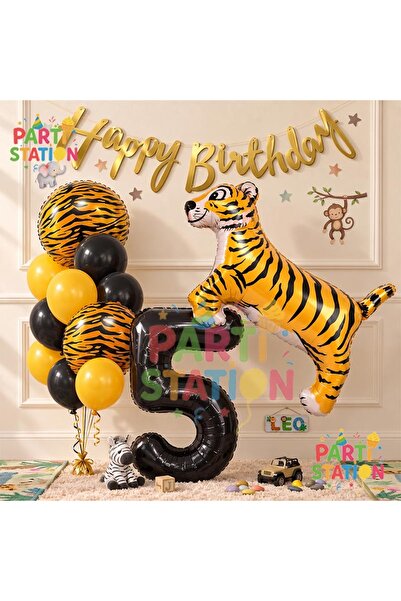 Parti Station Safari Concept Tiger 5 Years Old Balloon Set Tiger Party Concep...
