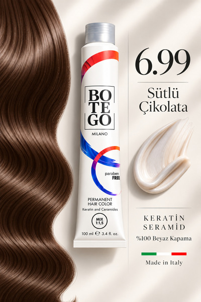 botegohair Profesyonel Kalıcı Krem Saç Boyası - 6.99 Sütlü Çikolata - 100 ml ...
