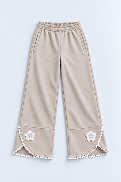 Joi Kids Joi Store Girls' Wide-Leg Sweatpants with Floral Appliques and Pompo...