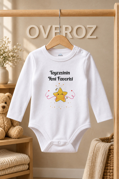 Overoz Organik %100 Pamuk Teyzesinin Yeni Favorisi Yazılı Uzun Kollu Çıtçıtlı...