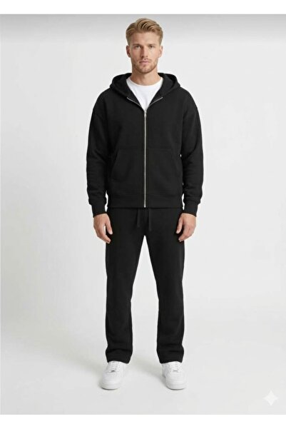 VALORWEAR Men's Black 2 Thread Threaded Baggy Tracksuit Set