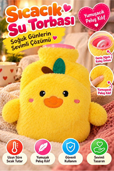 TOYFEST Yellow Chick Plush Hot Water Bag with Soft Cover Thermofor for Warmin...
