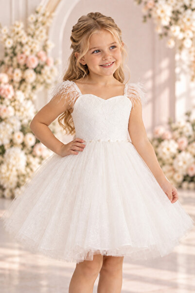 black white wedding Kız Çocuk Beyaz Kabarık Elbise Doğum Günü Elbisesi Dantel...