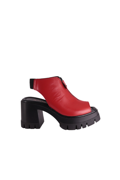 ALBİNİ 2610911 Genuine Leather Women's Heeled Sandals Red Zippered Platform Sole