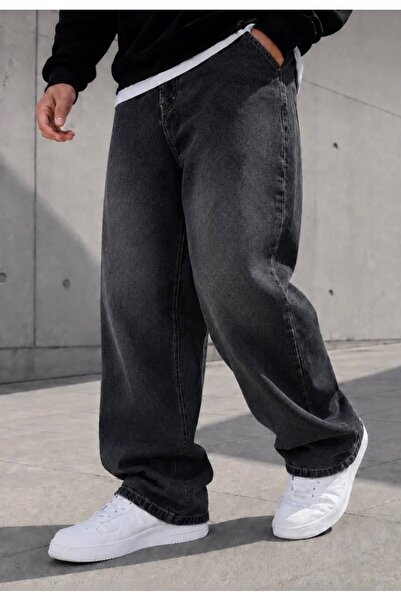 BM BALANCEMODA Siyah Taşlamalı Baggy Fit Likrasız Rahat Kesim Jean Pantolon