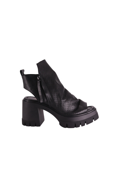 ALBİNİ 26101209 Genuine Leather Women's Heeled Sandals Black Platform with Zi...