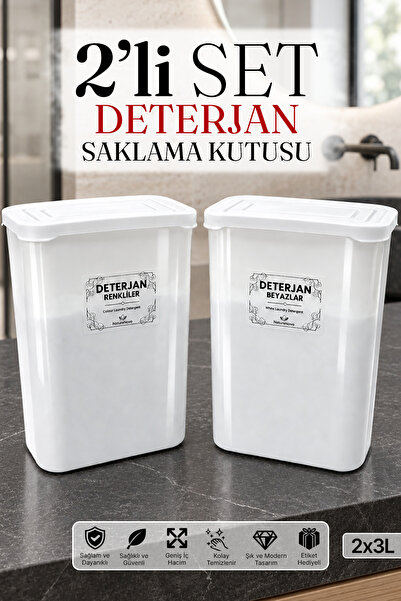 NYL HOME Beyazlar Renkliler Etiketli Kapaklı Deterjan Kutusu Saklama Kabı 3 L...