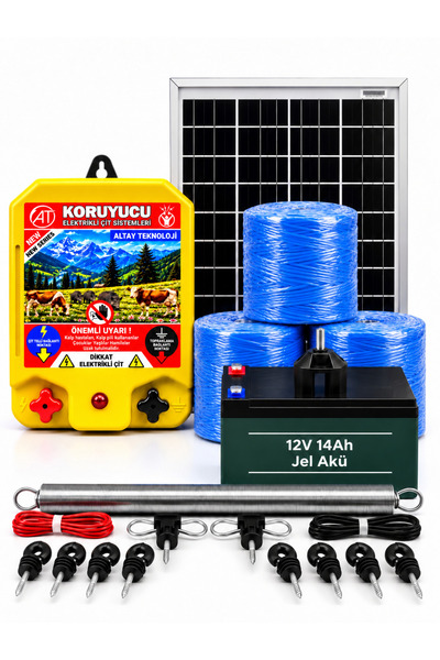 KORUYUCU ÇİT Koruyucu Domuz Ayı Kovucu Elektrikli Çit Sistemi Güneş Enerjili Sensörlü 1500 Metre (STEEL İ1500)