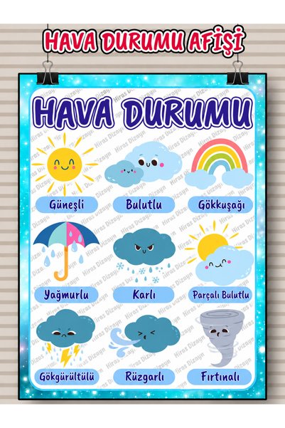 Hiras Dizayn HAVA DURUMU Afişi Eğitici Çocuk Posteri Okul Öncesi İlkokul Sını...