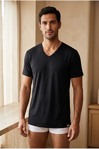 Katia&Bony Ανδρικό μπλουζάκι Basic Modal V-Neck, μαύρο