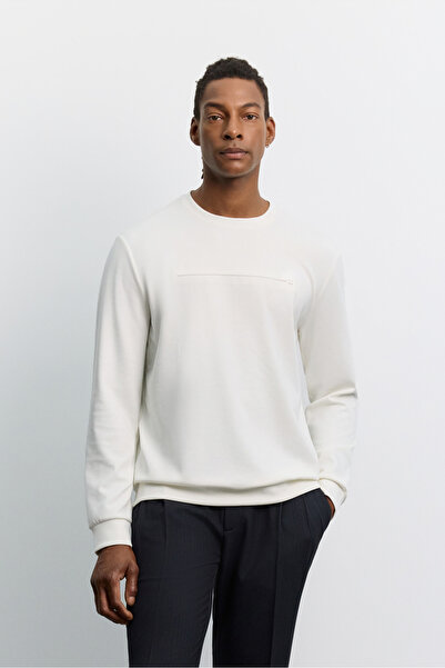 Avva Erkek Ekru Bisiklet Yaka Gofre Baskılı Cupra Sweatshirt A62Y1200