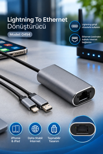 MF PRODUCT Shift 0494 Lightning To Ethernet Dönüştürücü Gri | Lightning Ether...
