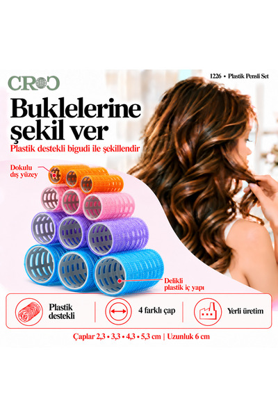Croc 1226 Bigudi Seti 12 Adet Cırtlı Saç Bigudisi (+20Li Saç Pensi)