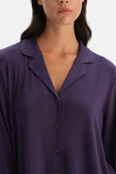 Dagi Siroviscon Shirt and Trouser Set with Plum Sleeve and Hem Detail