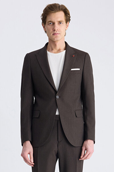 Twn Slim Fit Kahverengi Armürlü Takim Elbise