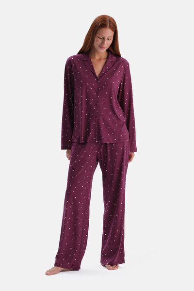 Dagi Striped and Heart-Embellished Cotton Modal Shirt and Pants Set