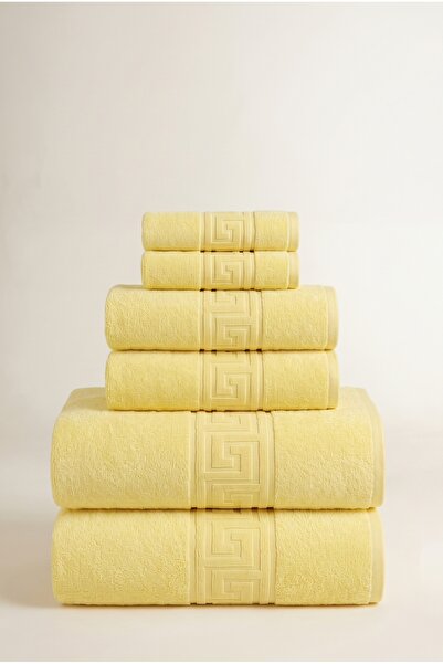 Anılsan Set of 6 Yellow Greek Towels - 2 Hand Towels 50X90 2 Face Towels 50X3...