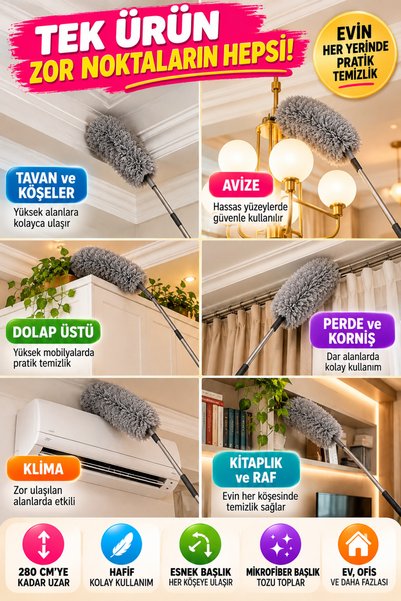 TOYFEST 280 Cm Uzayabilir Mikrofiber Yumuşak Başlıklı Püskül