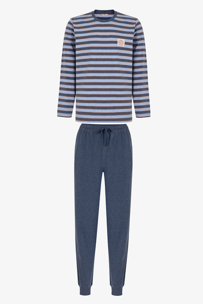 Penti Erkek Blue Weekend Çizgili Uzun Kollu Jogger Pijama Takımı