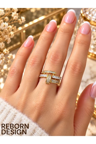Generic Brand Brass Adjustable Gold Color Zircon Stone Curved Nail Ring
