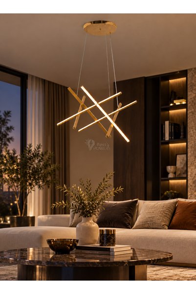 best power ثريا علاقي مودرن LED ذهبية بتصميم هندسي متقاطع 3 إضاءات - نجفة سقف...